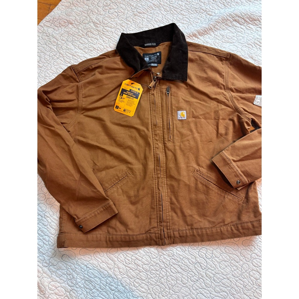 Carhartt Womens Rugged Flex Canvas Detroit Jacket Brown Loose Fit Size Large